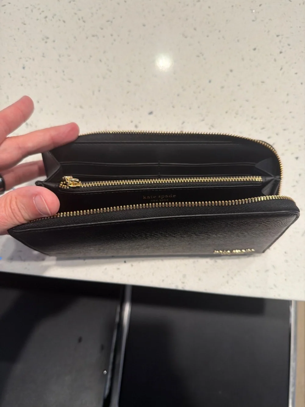 Kate Spade New York Black Saffiano Leather Zip Around Continental Wallet
